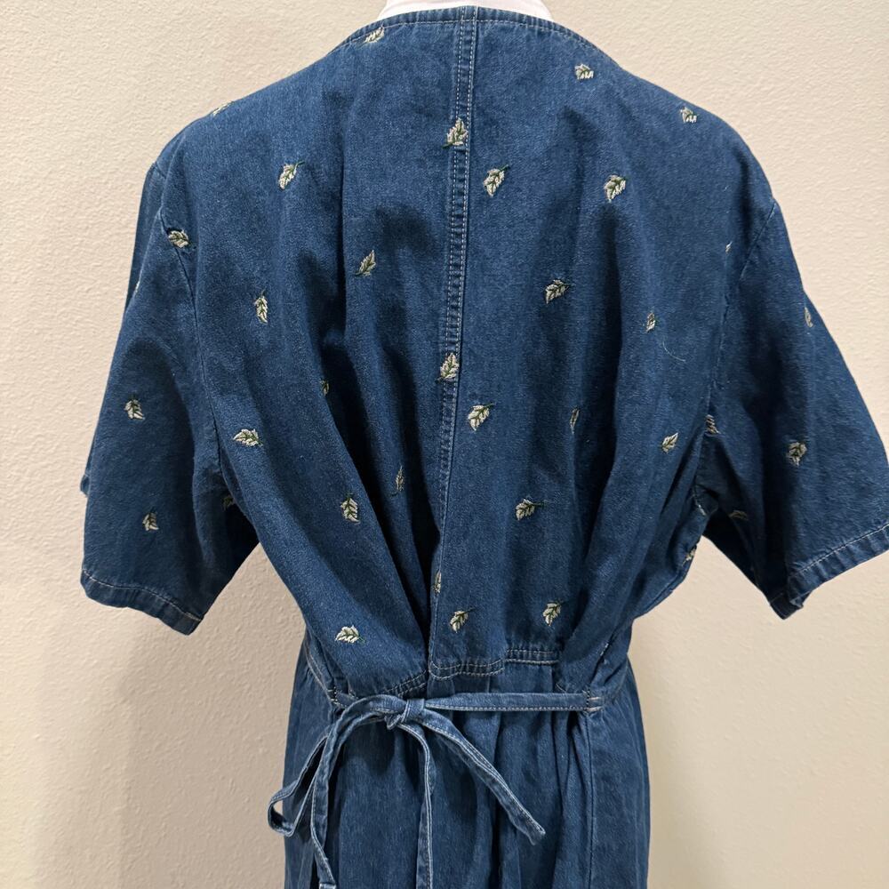 Vintage Erika Co Embroidered Chambray Denim Midi Dress 1X Cotton Cottage Modest - Picture 6 of 12